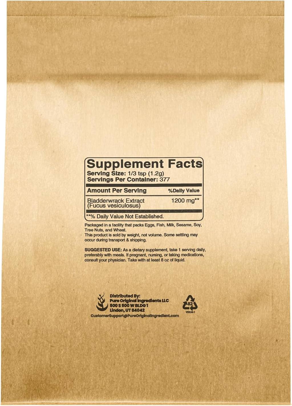 Pure Original Ingredients Bladderwrack Powder (454g) Fucus Vesiculosus, Herbal Supplement