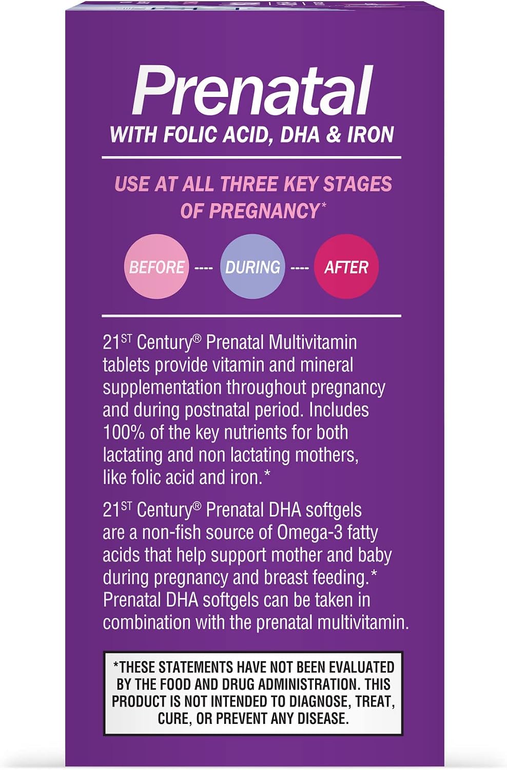 21st Century Prenatal con DHA, 120 Comprimidos y Cápsulas Blandas