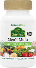 NaturesPlus Source of Life Garden Multivitamínico para Hombres - 90 Comprimidos - Ayuda a Mantener la Energía y el Sistema Inmunológico - Certificado Orgánico USDA, Sin OGM, Vegano, Sin Gluten, Sin Hierro - 30 Dosis