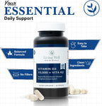 Living Well Dr. Michelle Vitamina D3 10.000 UI con K2, 60 Cápsulas