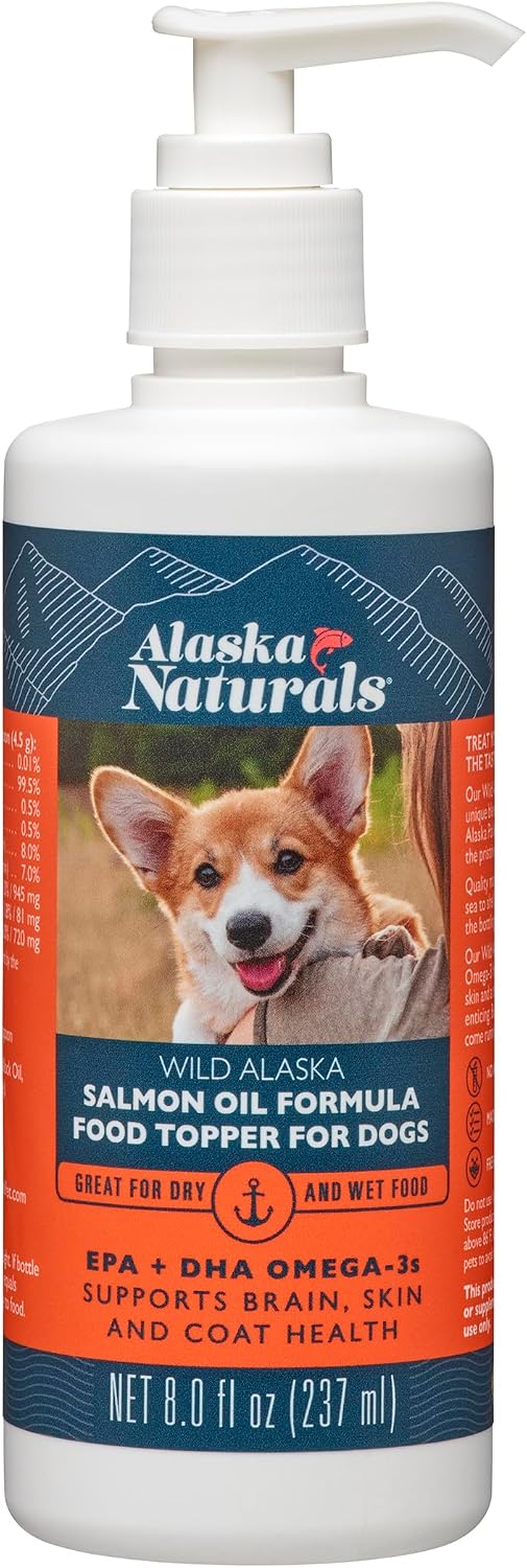 Alaska Naturals – Wild Alaskan Salmon Oil Formula for Dogs – Supplement with Omega 3 EPA & DHA – Healthy Skin and Shiny Coat – 236ml with Pump Dispenser