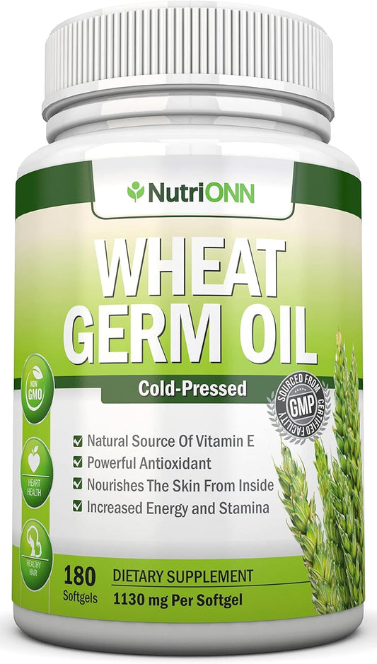 Aceite de Germen de Trigo – 1130mg – 180 Cápsulas Blandas – Prensado en Frío – Fuente Natural de Vitamina E