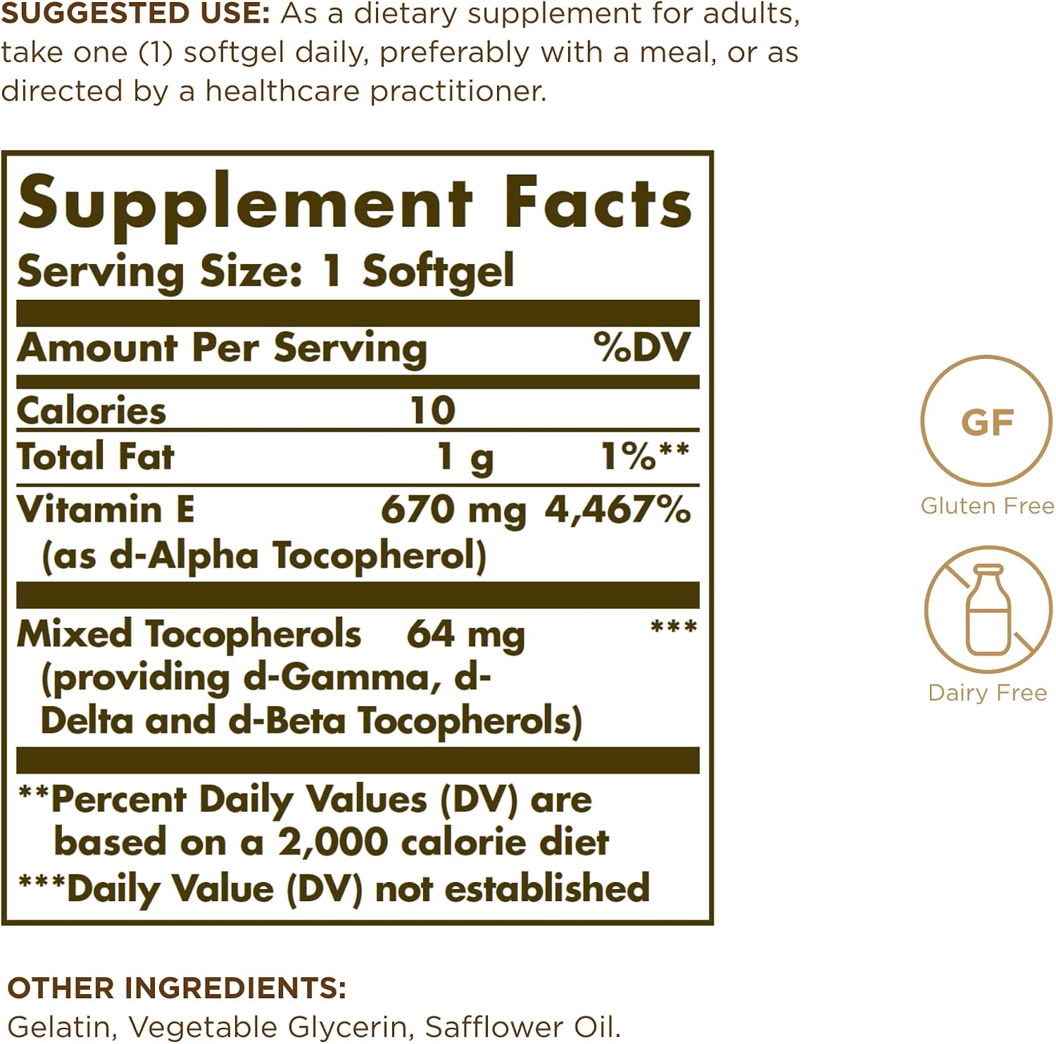 Solgar Vitamina E 670 mg (1000 UI) - 100 Cápsulas Blandas, Pack de 2 - Origen Natural - Sin Gluten, Sin Lácteos - 200 Dosis