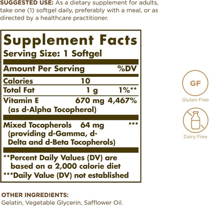 Solgar Vitamina E 670 mg (1000 UI) - 100 – Perfil completo: Opte por productos que incluyan una mezcla de – Image 2