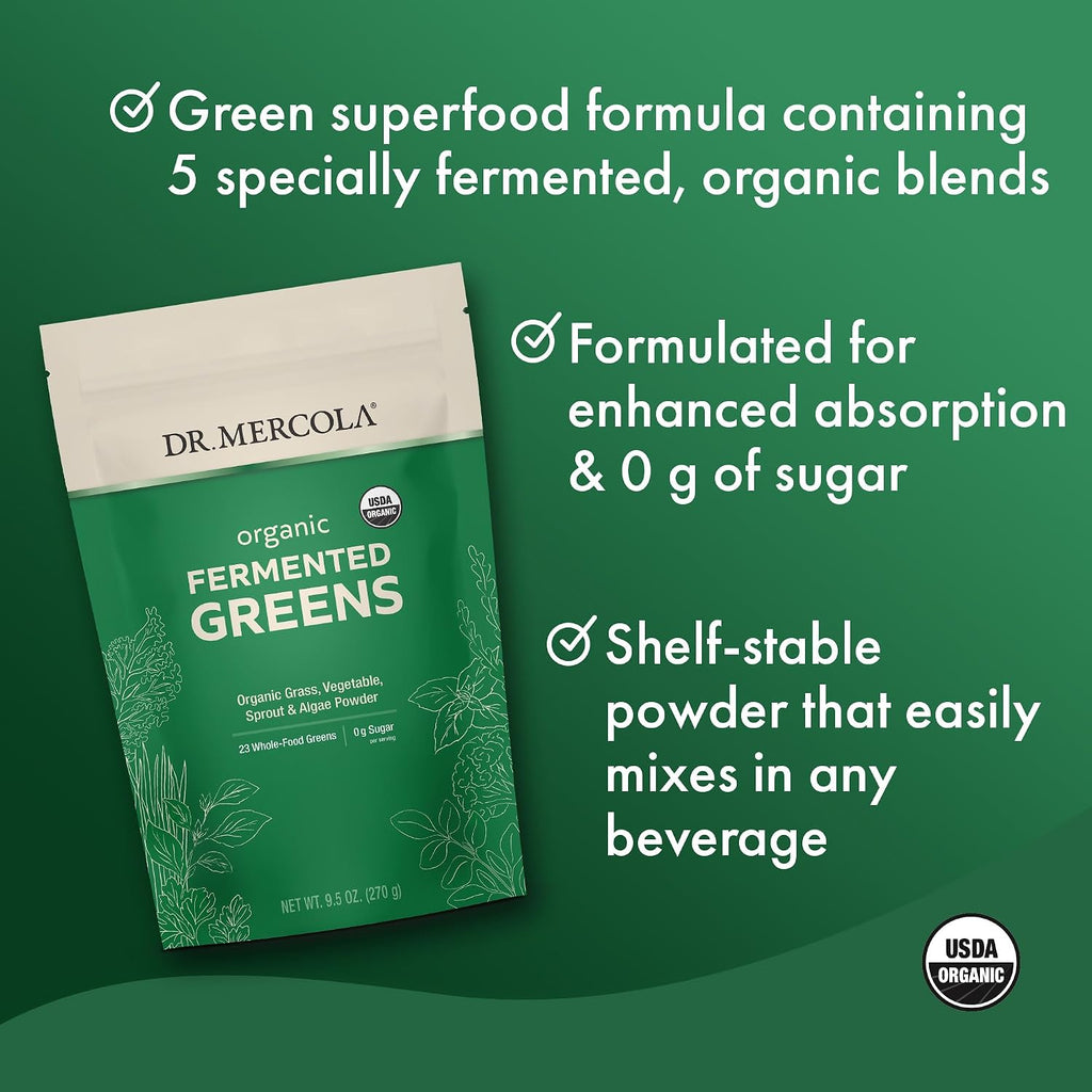 Dr. Mercola Polvo de Verduras Fermentadas Ecológicas - Apoya la Salud Digestiva y Celular - Certificado Ecológico, Sin OGM y Sin Soja - 269 g (90 Dosis)