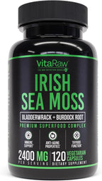 VitaRaw Cápsulas Orgánicas de Irish Sea Moss 2400 mg - con Raíz de Bardana y Fucus Vesiculosus - Suplemento Herbal Avanzado