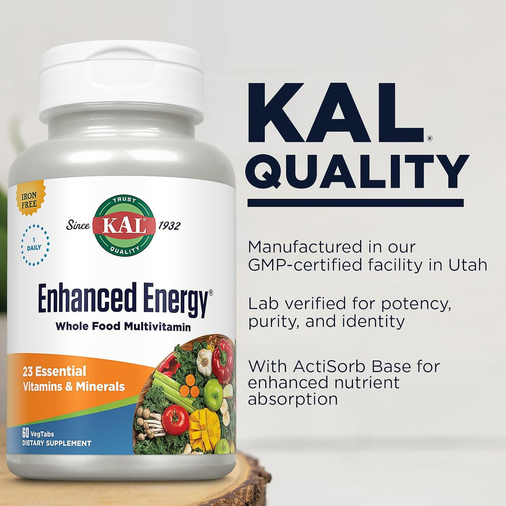 KAL Enhanced Energy - Whole Food Multivitamin for Men & Women, 60 VegTabs