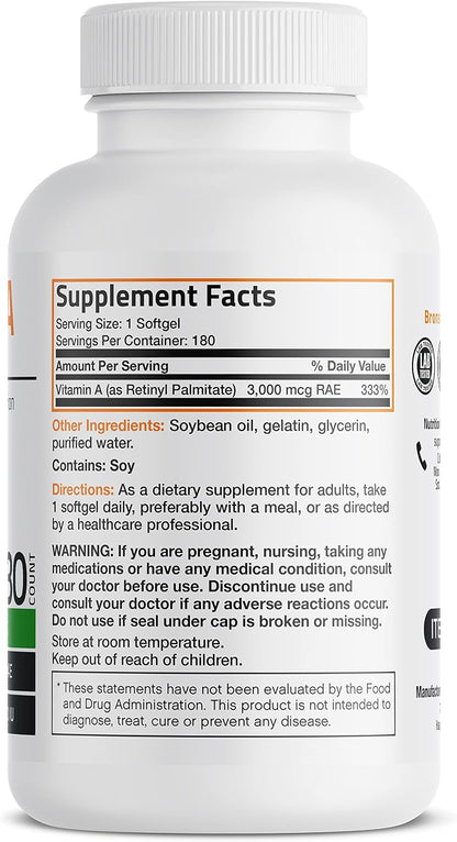 Bronson Vitamina A 10.000 UI - Fórmula Premium No-GMO - 180 Cápsulas Blandas – Image 2