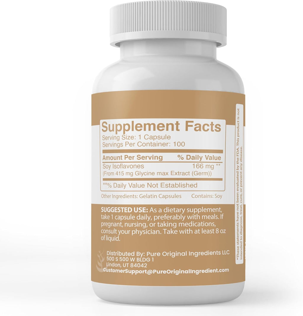 Pure Original Ingredients Isoflavonas de Soja (100 Cápsulas) – Puro, Sin Aditivos