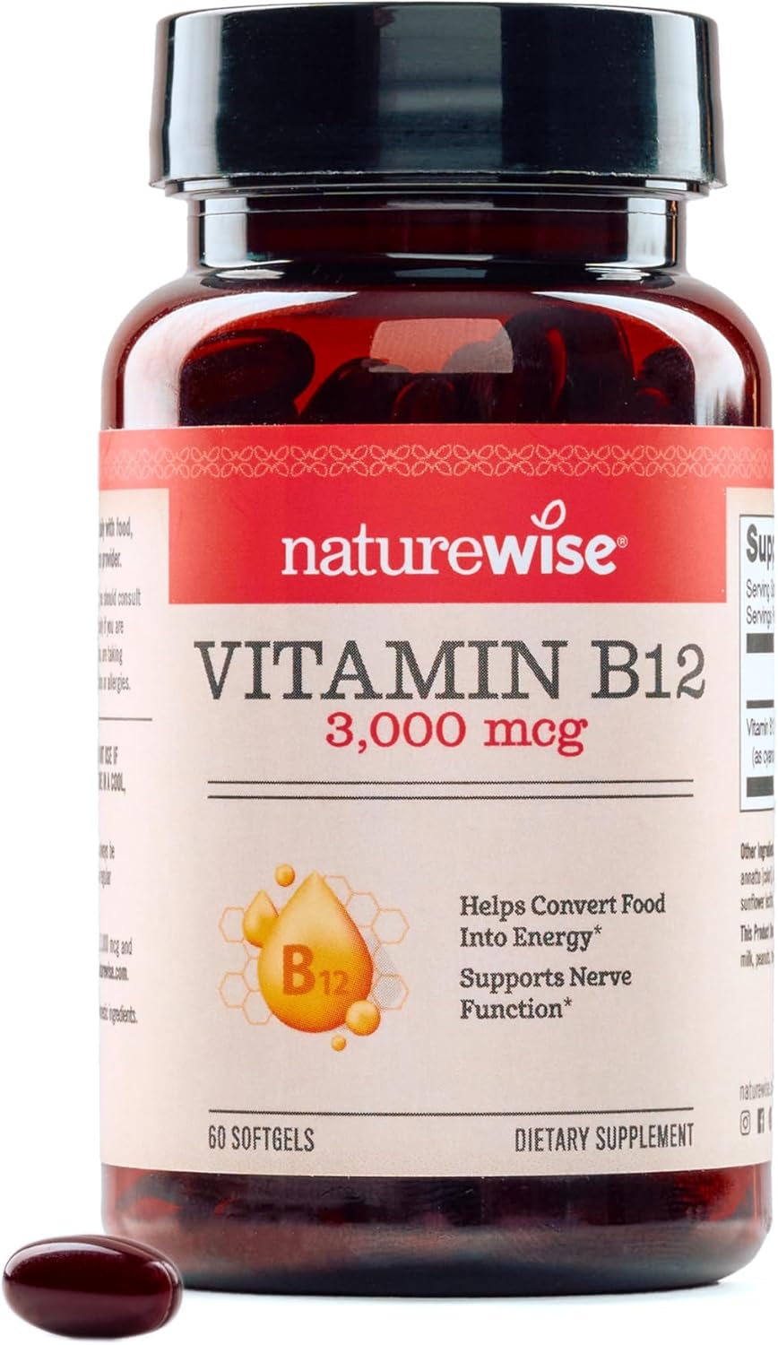 NatureWise Vitamina B12 3000 mcg - Complemento para Energía y Sistema Nervioso - 60 Cápsulas Blandas