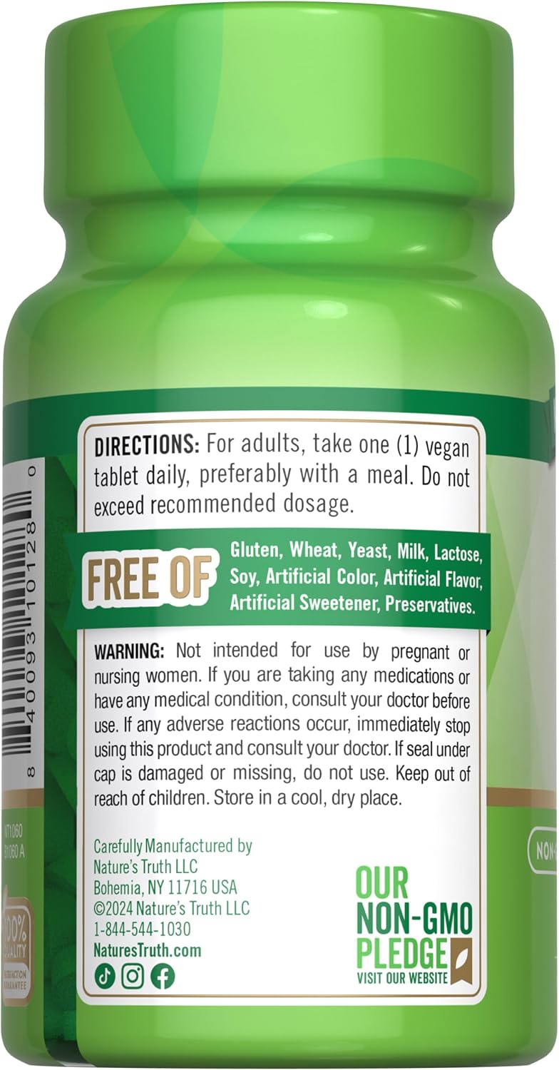Nature's Truth Vitamina B6 | 100 mg | 100 Comprimidos | Suplemento Vegano, Sin Gluten y No GMO