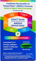 Bausch + Lomb PreserVision Suplemento Vitamínico Mineral para Ojos, 100 Cápsulas Blandas (Paquete de 2)