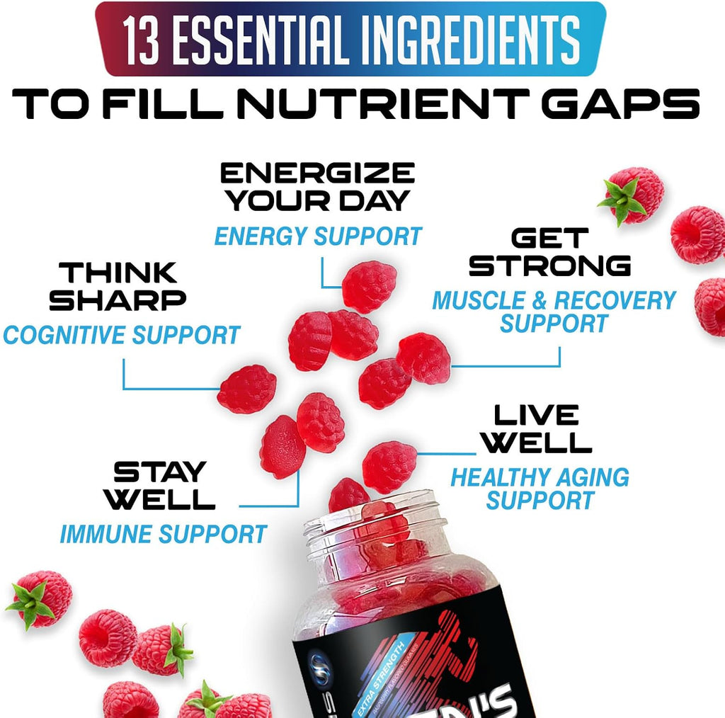 Multivitamínico para Hombres - Gomitas Diarias Completas con Vitamina D, Vitaminas B, Zinc y Más - 13 Vitaminas y Minerales Esenciales - 60 Gomitas