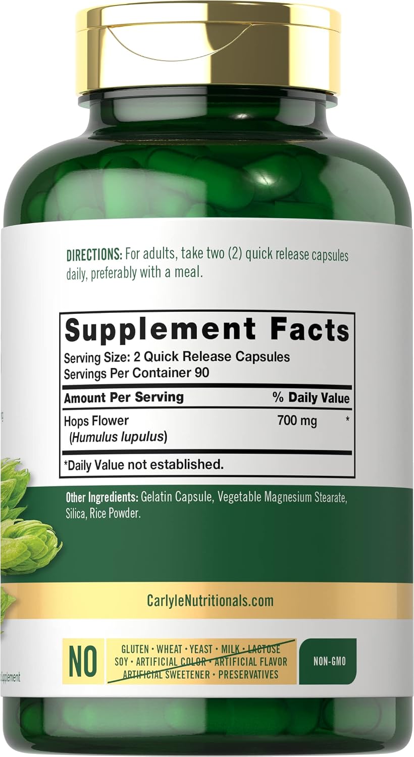 Carlyle Suplemento de Lúpulo 700mg | 180 Cápsulas | No-GMO y Sin Gluten | Hierba Tradicional