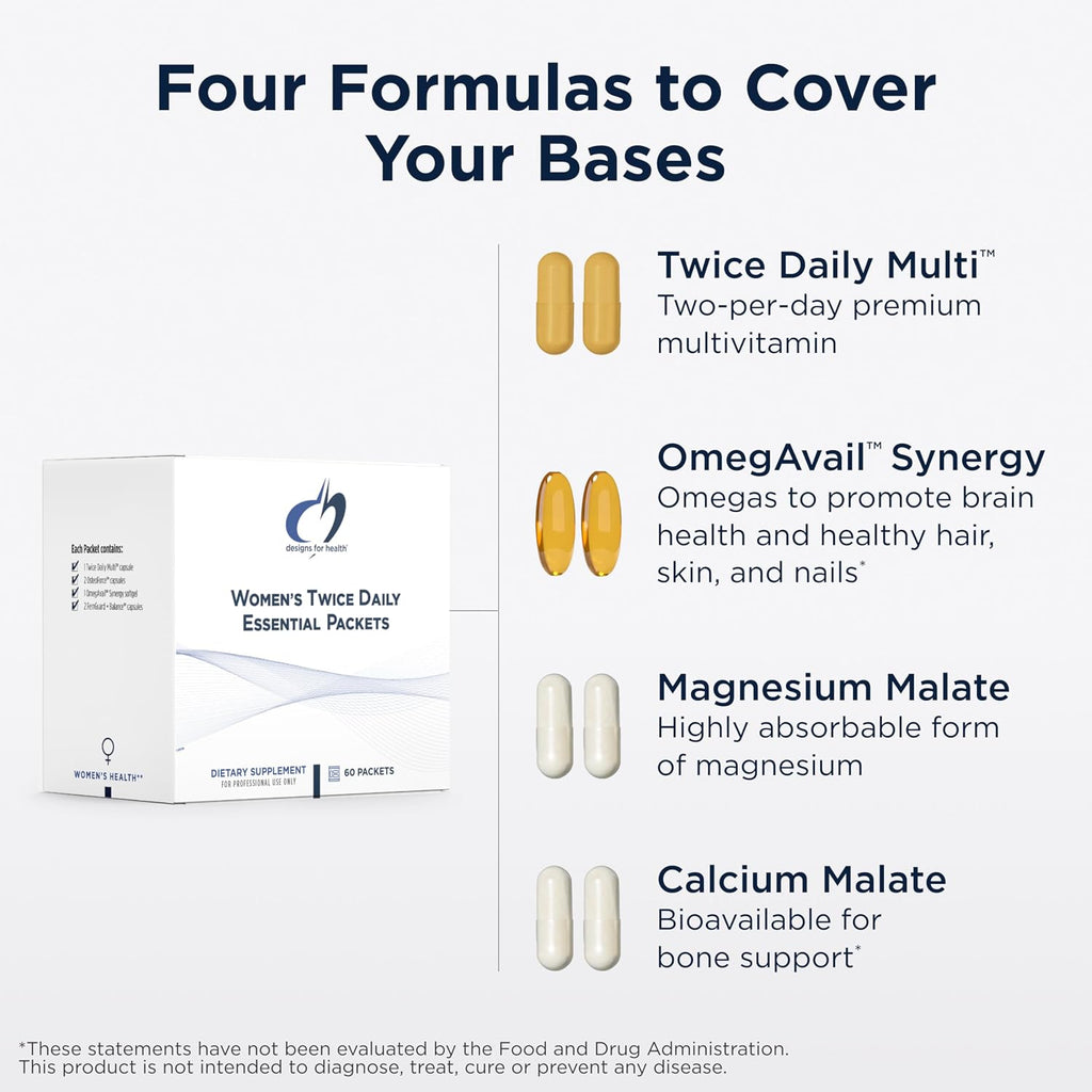 Designs for Health Twice Daily Essential Packets - Paquetes multivitamínicos diarios con Omega-3
