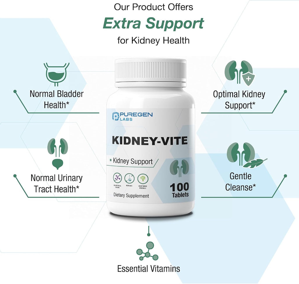 Puregen Labs Kidney-Vite - Complemento renal con vitaminas - 100 comprimidos vegetarianos