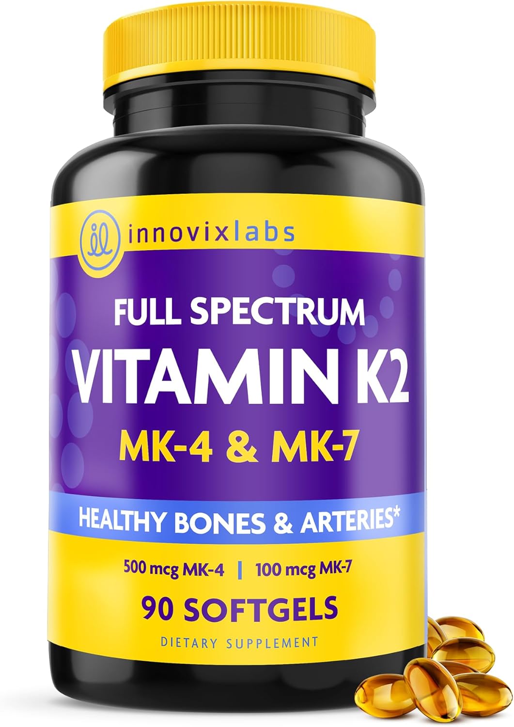 InnovixLabs Vitamina K2 Full Spectrum, 90 Cápsulas Blandas con 600 mcg de MK7 y MK4 Trans