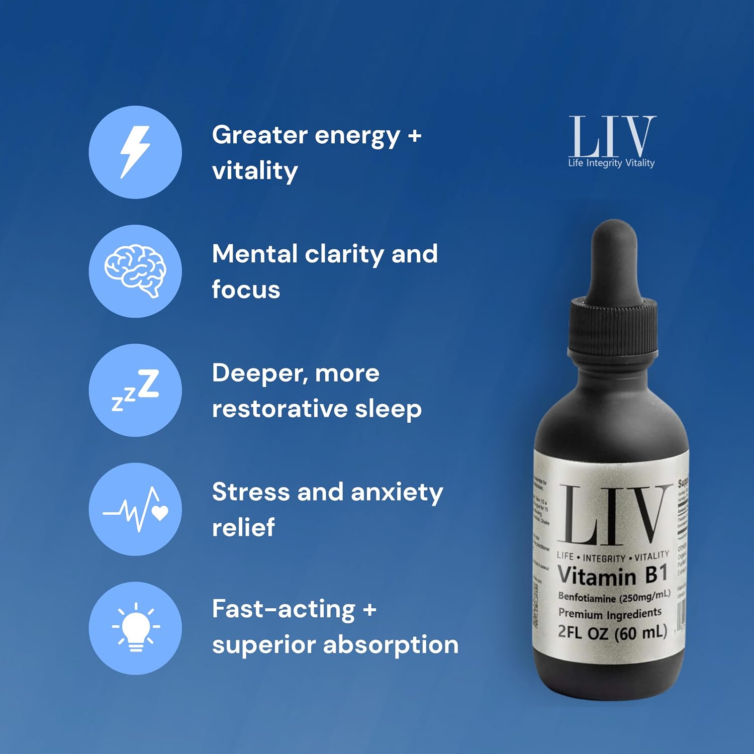 LIV Vitamina B1 Líquida – Tiamina y Benfotiamina para el Metabolismo y el Sistema Nervioso – 60 mL
