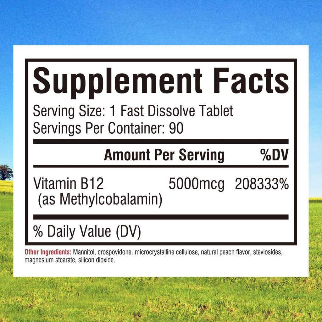 Innate Vitality Vitamina B12 5000mcg Sublingual, Metilcobalamina Vegano, 90 Comprimidos