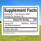 Innate Vitality Vitamina B12 5000mcg Sublingual, Metilcobalamina Vegano, 90 Comprimidos