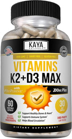 Kaya Naturals Vitamina D3 5000IU con K2 MK-7 - 60 Cápsulas Veganas