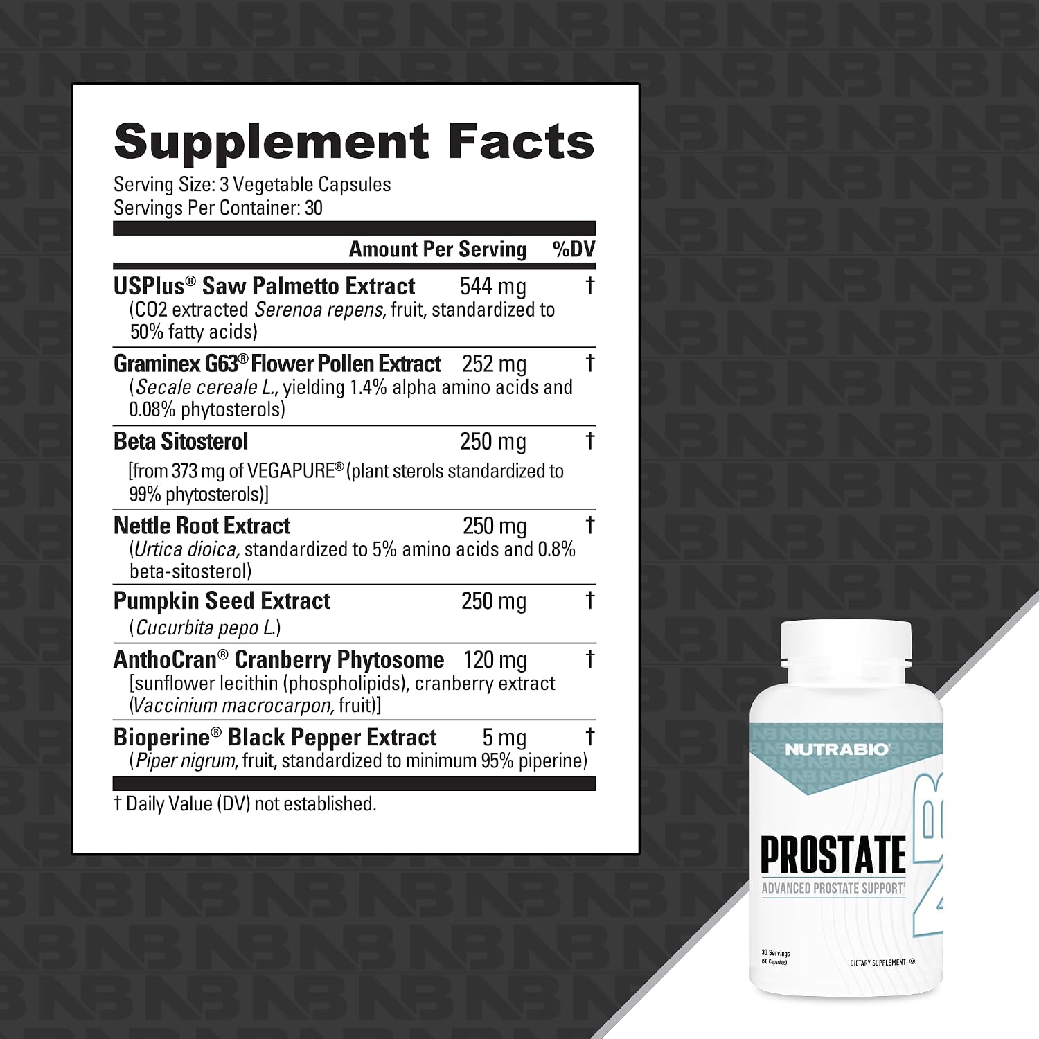 NutraBio Prostate: Advanced Prostate Function Support - Inflammation Defense and Antioxidant Support - 90 Cápsulas