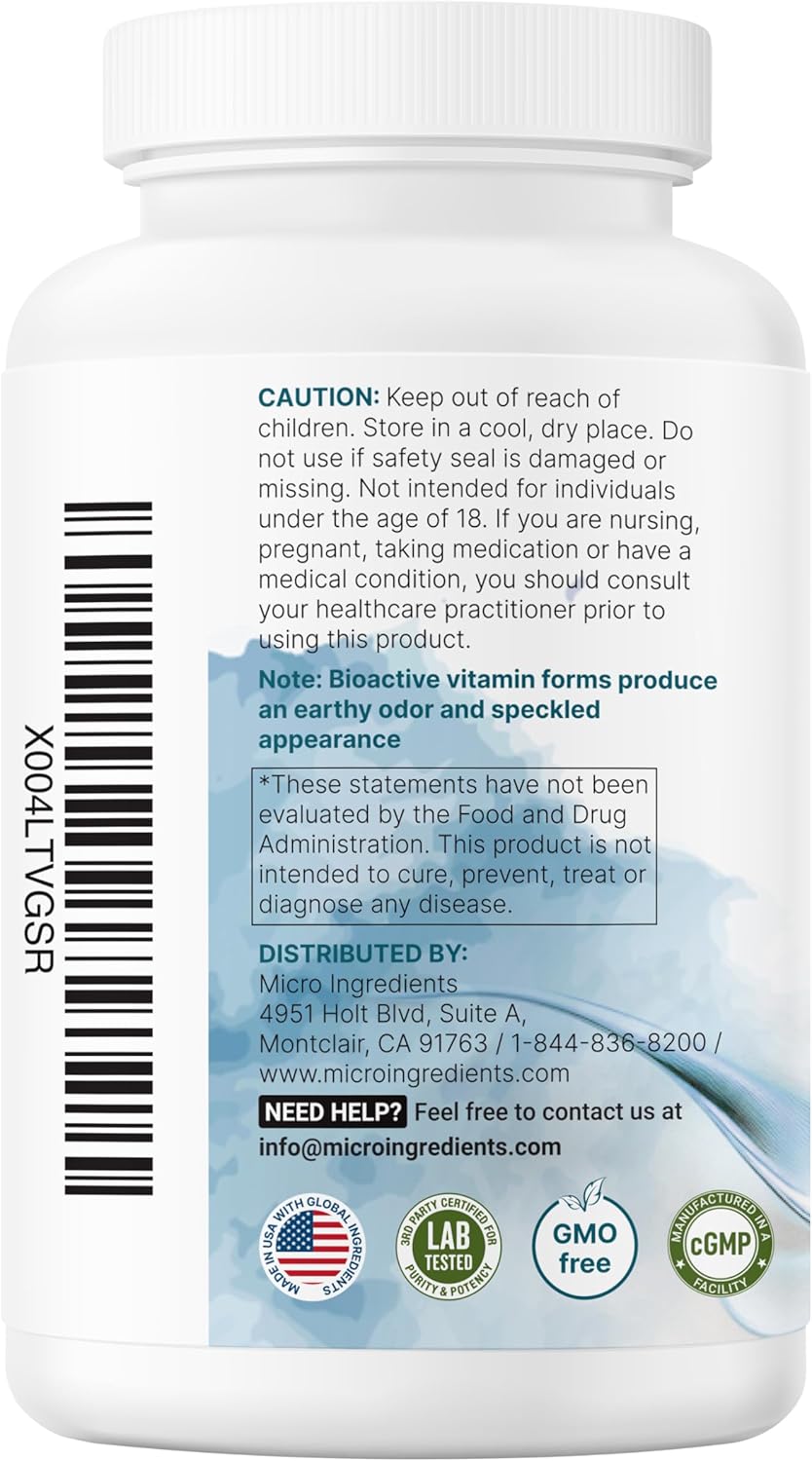 Micro Ingredients Pure Methylated B Complex, 240 Cápsulas | Complejo B Metilado 11 en 1 con Metilfolato y B12