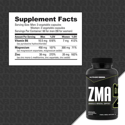 NutraBio ZMA - 180 Cápsulas - Zinc, Magnesio y Vitamina B6 – Image 2