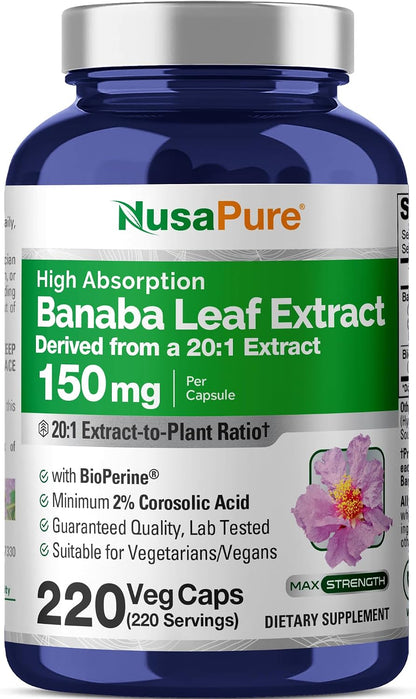 NusaPure Banaba Leaf, 150 mg, 220 Cápsulas Vegetales (No-GMO, Vegano) – Image 1