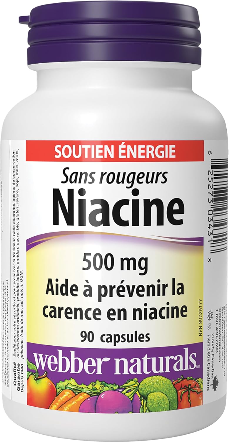 Webber Naturals Niacina sin Rubor Vitamina B3 Cápsulas, 500 mg, 90 unidades