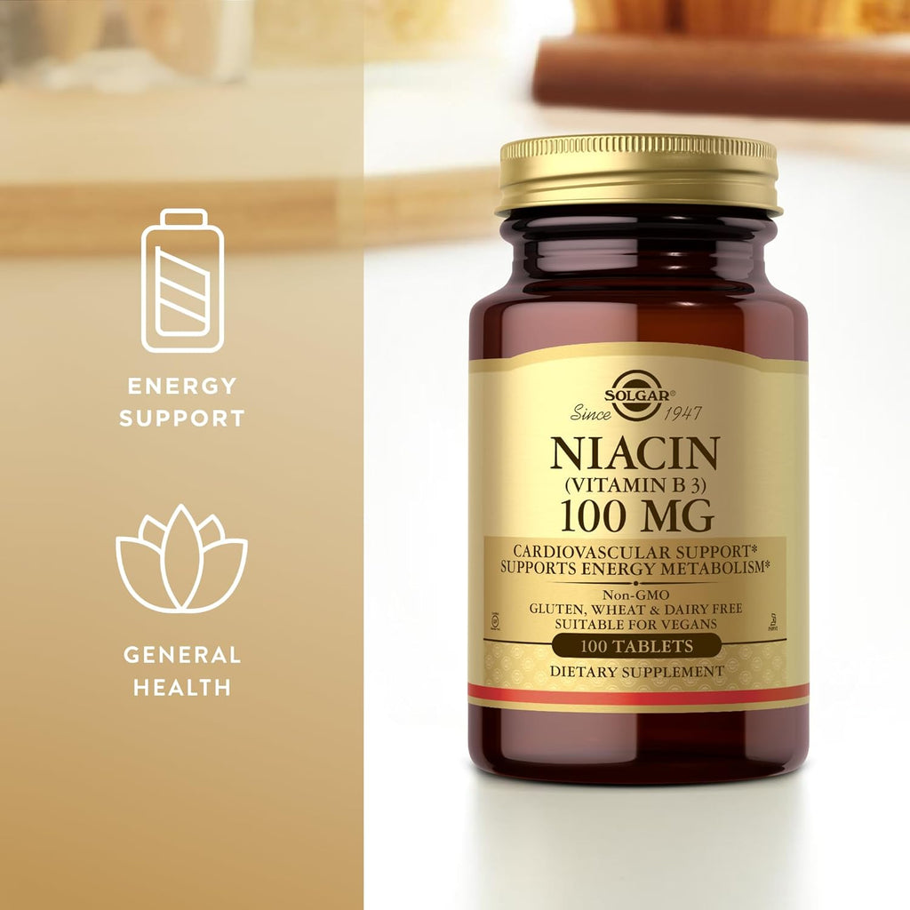 Solgar Niacin (Vitamina B3) 100 mg - 100 Tablets - Supports Energy Metabolism - Non-GMO, Vegan, Gluten-Free, Dairy-Free, Kosher