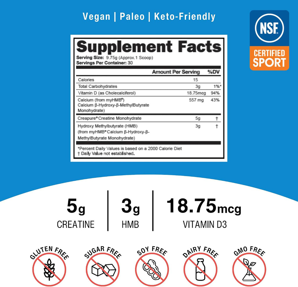 OptimalStack Creatine Monohydrate, HMB y Vitamina D3 - 30 Servicios