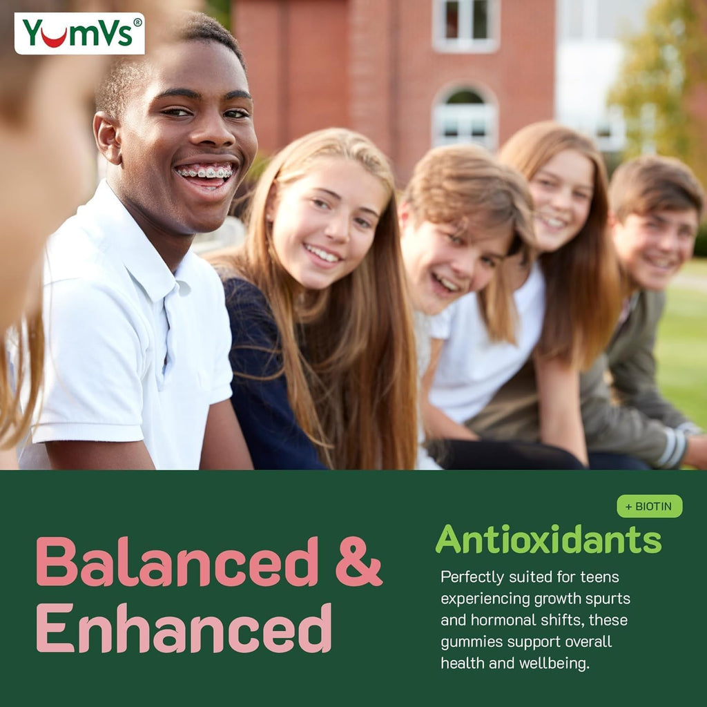 YumVs Gomitas Multivitamínicas para Adolescentes con Biotina y Antioxidantes - Sabor Frambuesa - Apoyo para Cabello, Piel y Uñas - Vitaminas Kosher para Chicos y Chicas de 12 a 17 años (60 unidades, Paquete de 2)