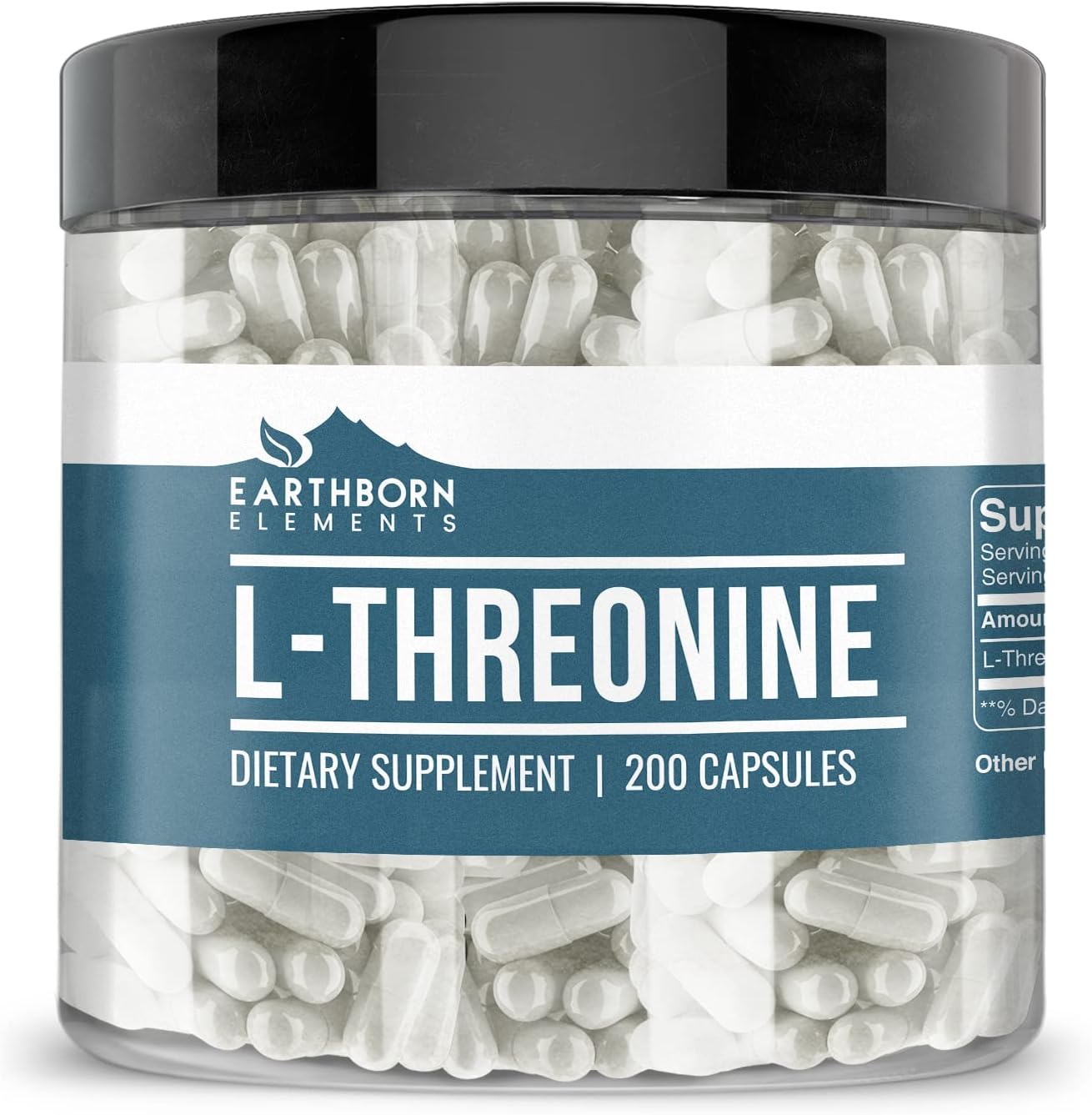 Earthborn Elements L-Treonina 200 Cápsulas, Aminoácido Esencial Puro, Sin Aditivos