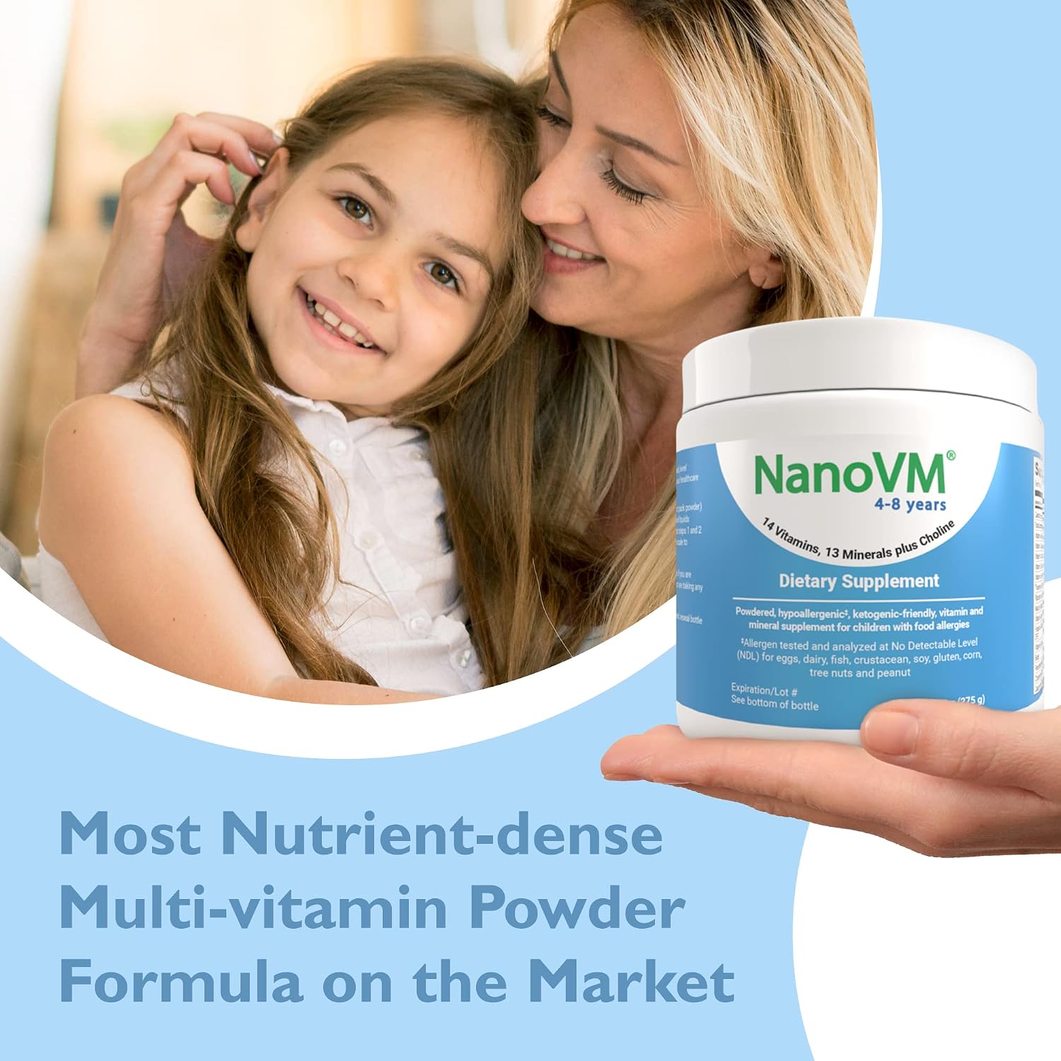 NanoVM Multivitamínico Infantil sin Alérgenos, 4-8 Años, Polvo sin Sabor, 275g