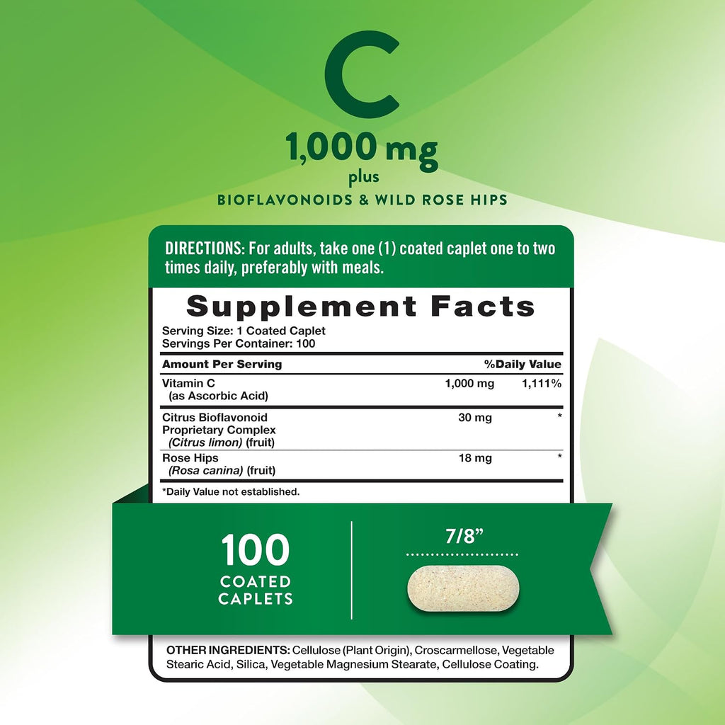 Vitamina C 1000mg con Bioflavonoides y Escaramujo - 100 Comprimidos | Nature's Truth