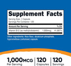 Nutricost Vitamina B12 (Metilcobalamina) 1000mcg, 120 Cápsulas - Vegetariano, Sin OGM y Sin Gluten