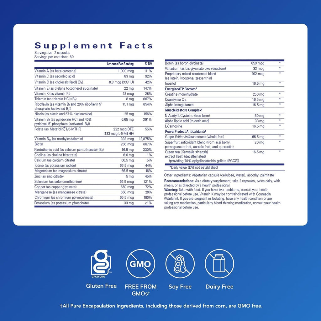 Pure Encapsulations Athletic Nutrients - Complejo Multivitamínico y Mineral para Deportistas