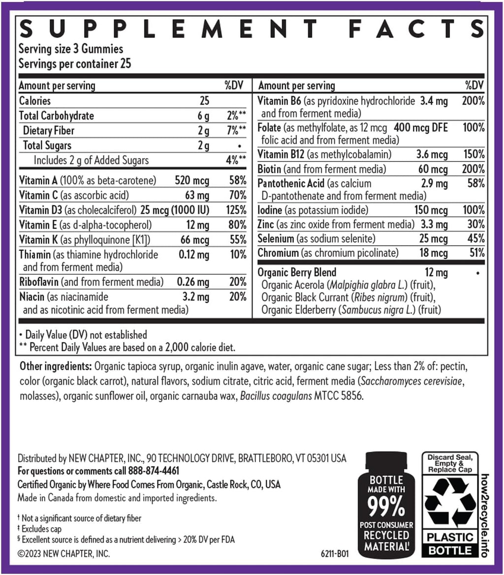 New Chapter Multivitamínico Mujer Gomitas - 59% Menos Azúcar, con Vitamina C, D3 y Zinc, 75 unidades