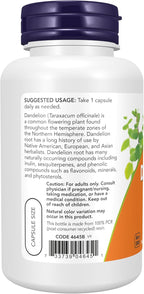 NOW Foods Raíz de Diente de León (Taraxacum officinale) 500 mg, 100 Cápsulas Vegetales