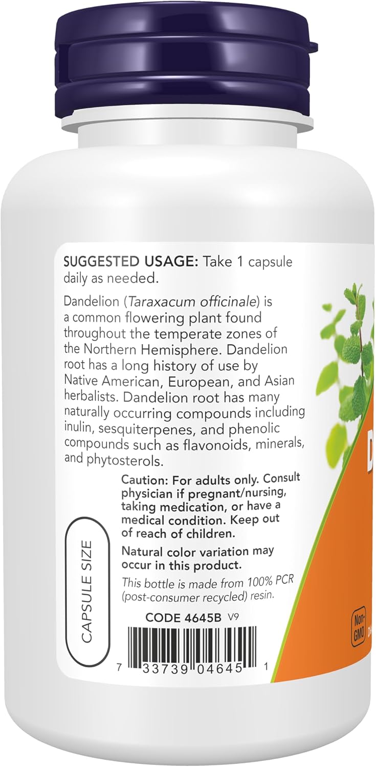 NOW Foods Raíz de Diente de León (Taraxacum officinale) 500 mg, 100 Cápsulas Vegetales