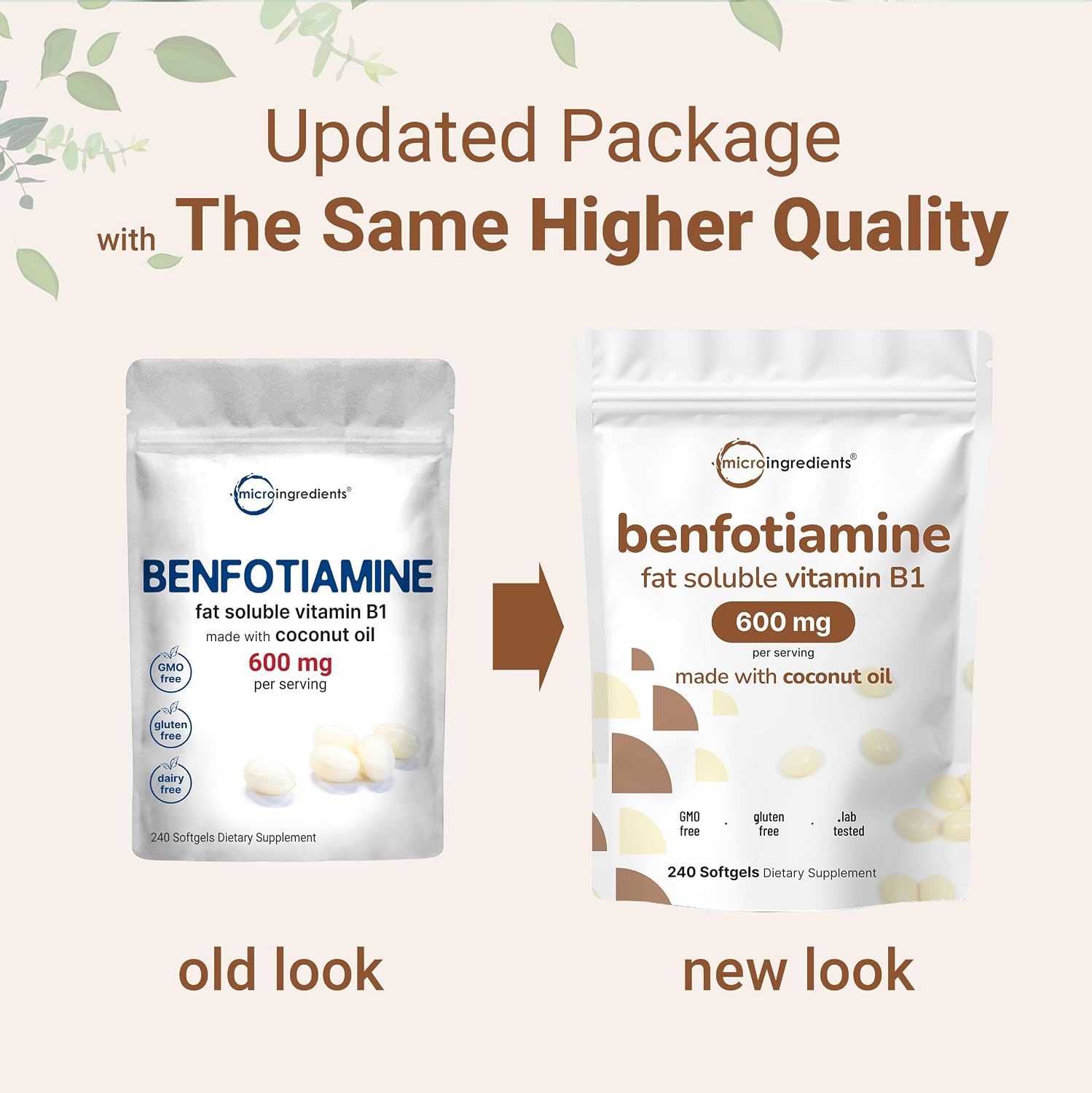 Vitamina B1 Benfotiamina 600mg por dosis, 240 Cápsulas Blandas con Aceite de Coco | Suplemento B1 Bioactivo | No OGM, Sin Soja