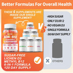 Gominolas ADK+Vitamina B12 Sin Azúcar - Vitamina D3 10000 UI, K2 MK-7 240 mcg, B12 5000 mcg, Multivitamínico Vegano para Adultos