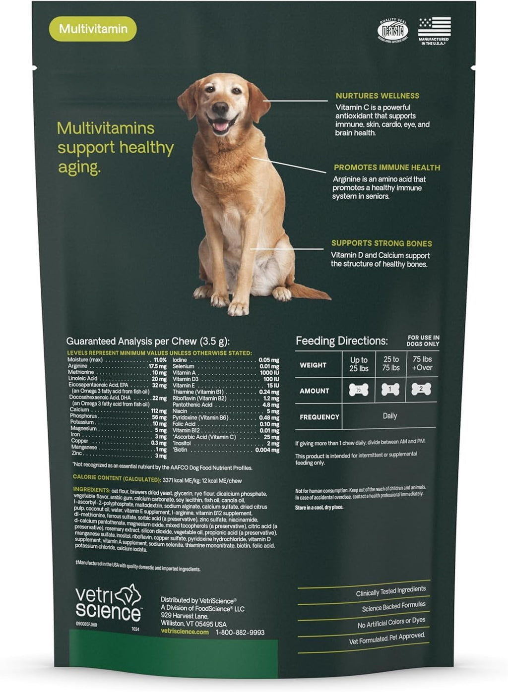 VetriScience Senior 27+ Active Health Chews - Multivitamínico para Perros Mayores - 60 Comprimidos Masticables Sabor Vegetal