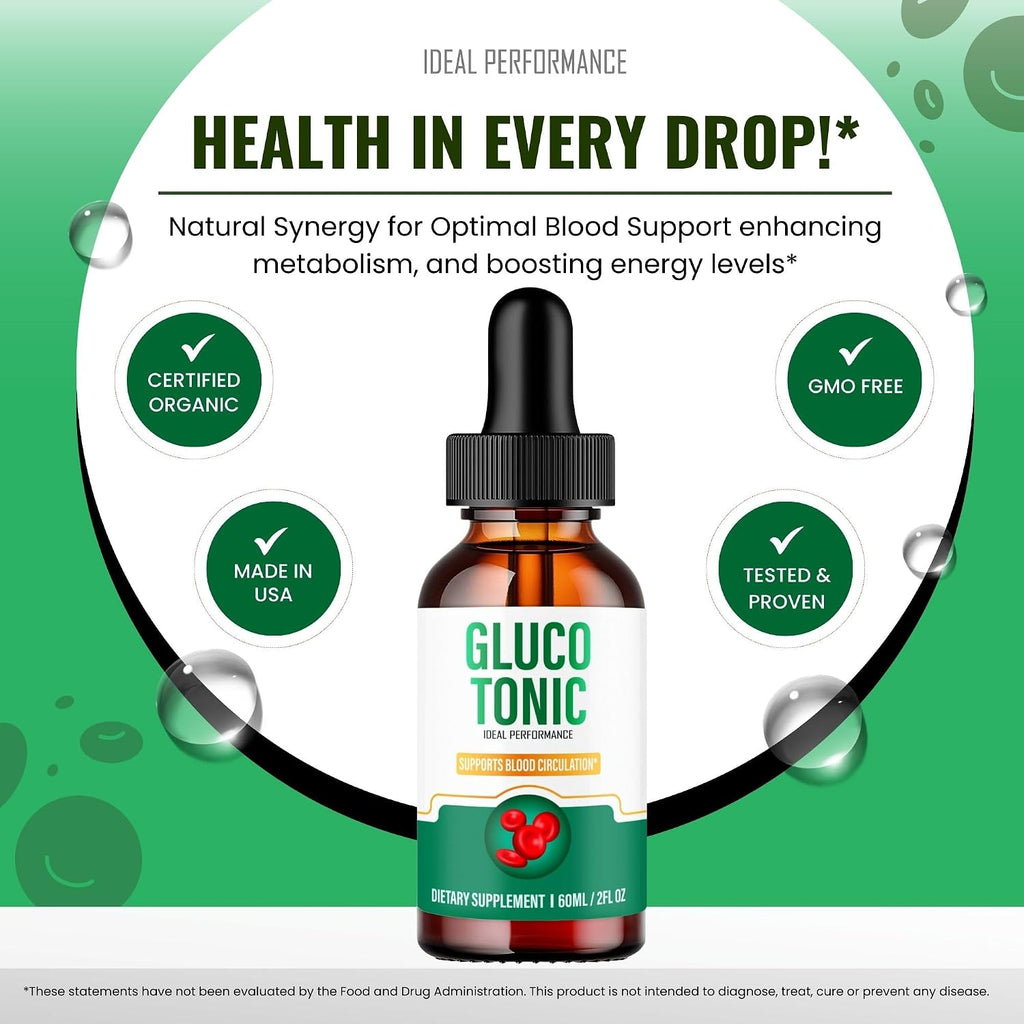 Gluco Tonic Drops - Fórmula Líquida de Apoyo Sanguíneo, Alta Potencia, 1 Pack