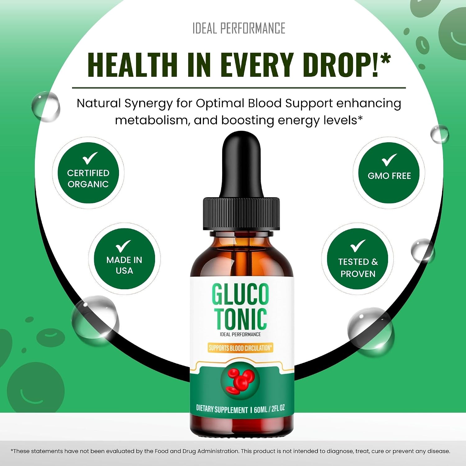 Gluco Tonic Drops - Fórmula Líquida de Apoyo Sanguíneo, Alta Potencia, 1 Pack
