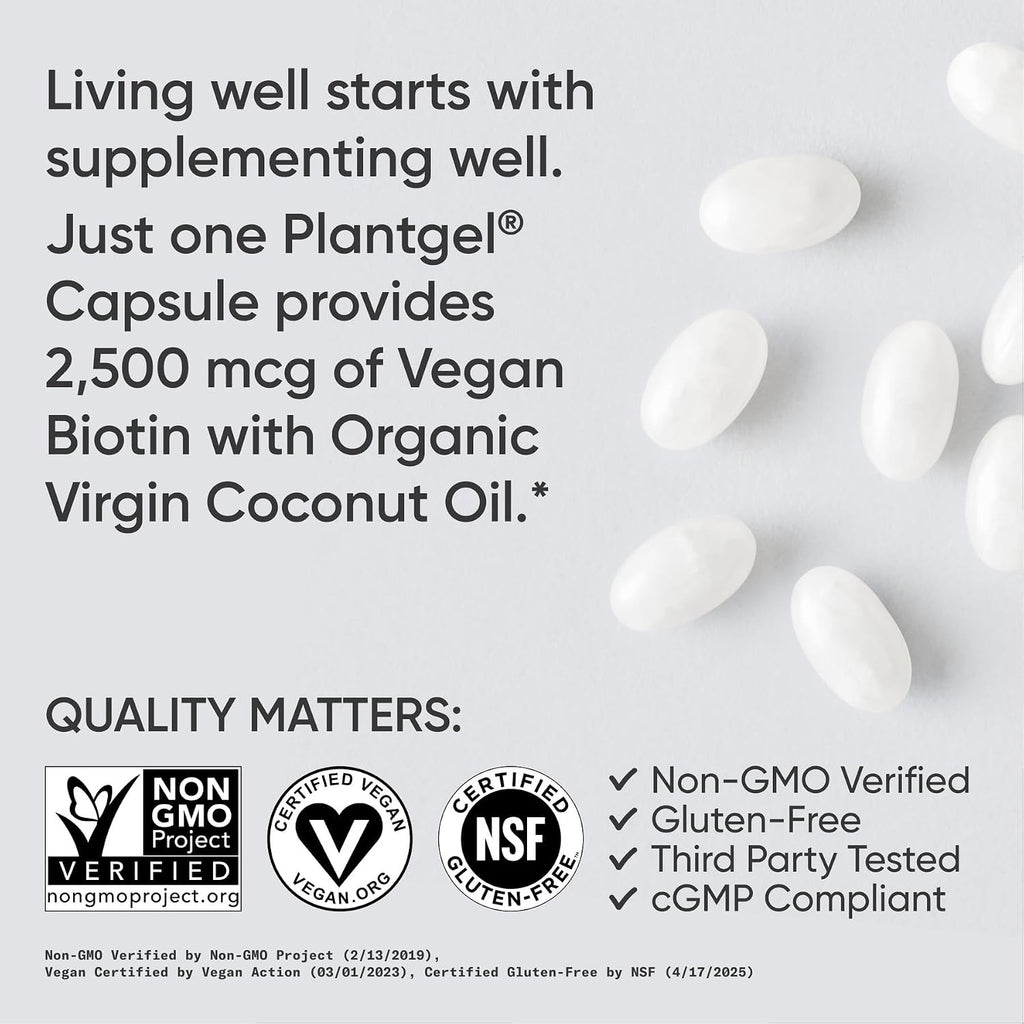 Sports Research Biotina 2.500 mcg con Aceite de Coco Orgánico - 120 Cápsulas Vegetales