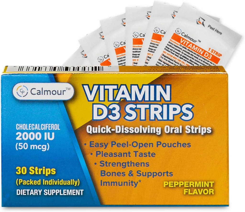 CALMOUR Vitamina D3 Tiras Orales 2000 UI, 10 Unidades, Sabor Menta