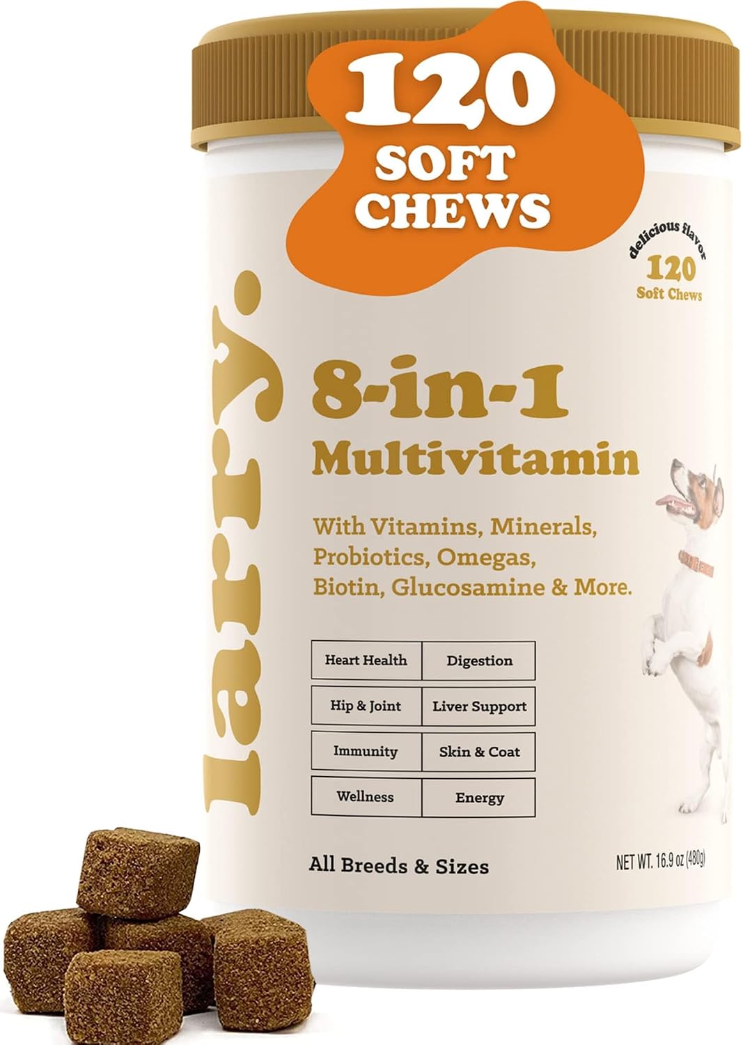Multivitamínico 8-en-1 para Perros Larry | 120 Chewables Blandos