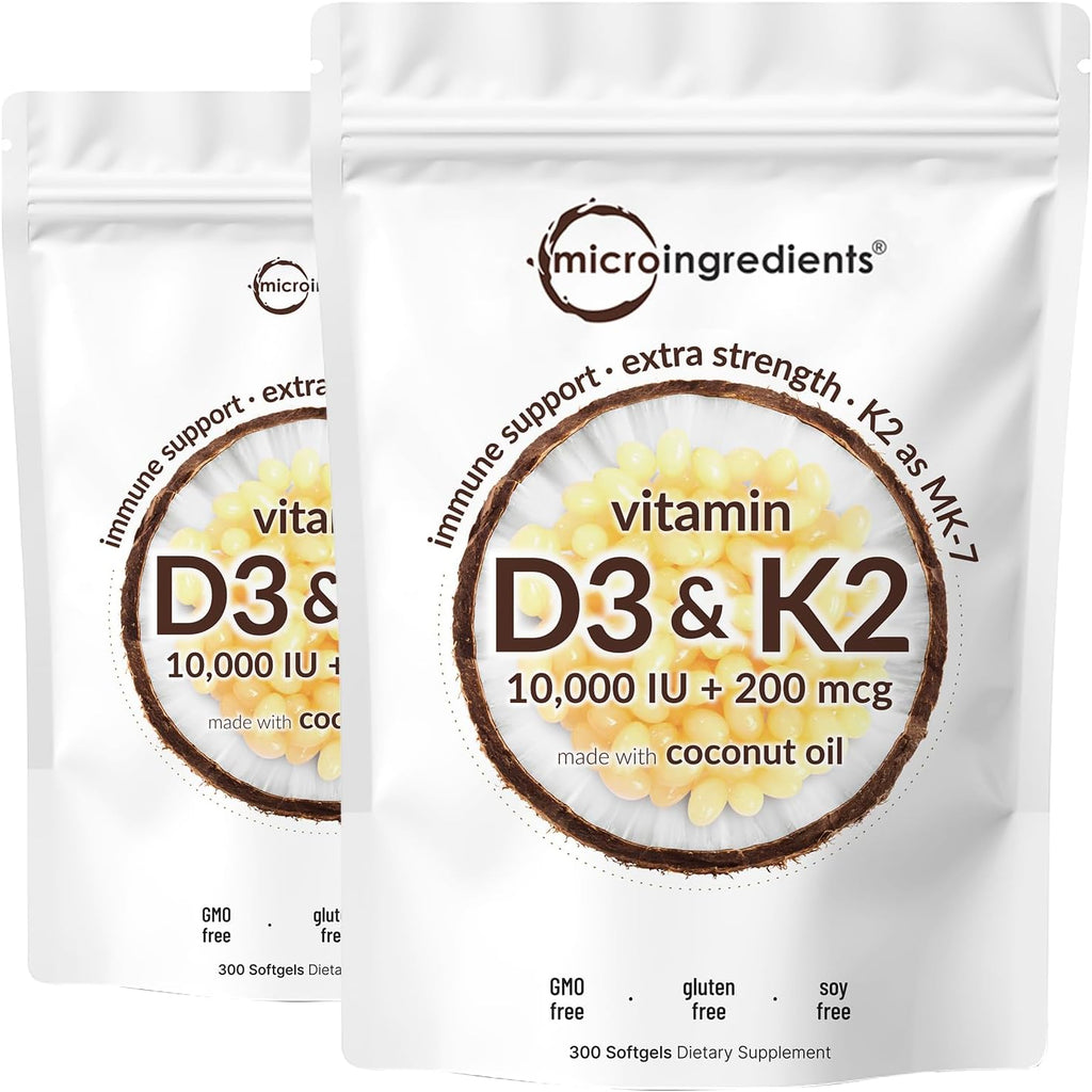 Micro Ingredients Vitamina D3 10000 UI + K2 MK-7 200 mcg, 300 Cápsulas Blandas